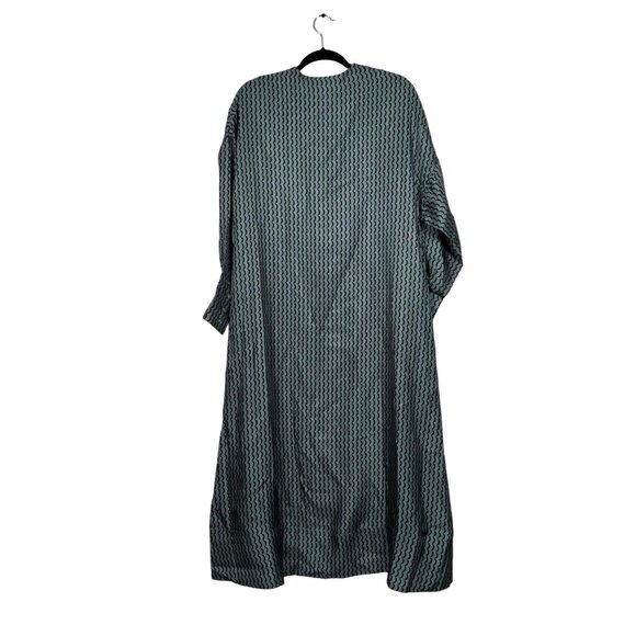 ASCENO 100% Silk Button Up Long Shirt Dress Long Sleeve Sz XS Agave Wave Printed - Picture 7 of 12